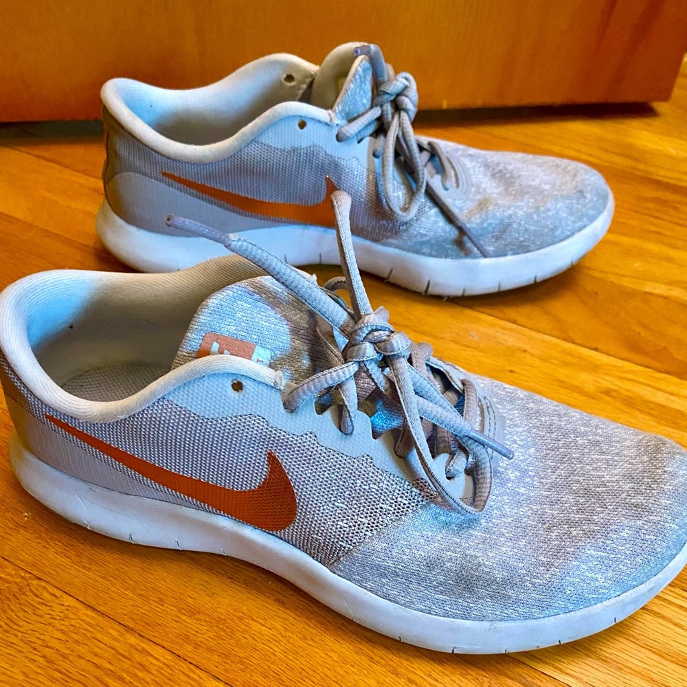Grey and Rose Gold Nike Running Shoes